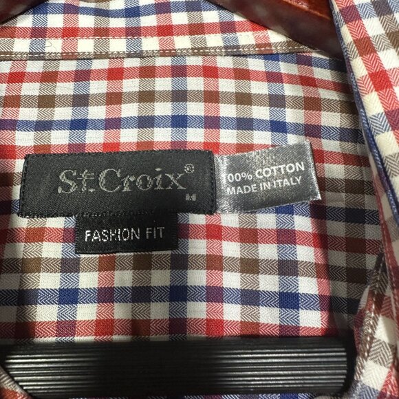 St Croix Shirt Mens Medium Button Down Red White Blue Check Cotton Fashion Fit - Picture 6 of 8